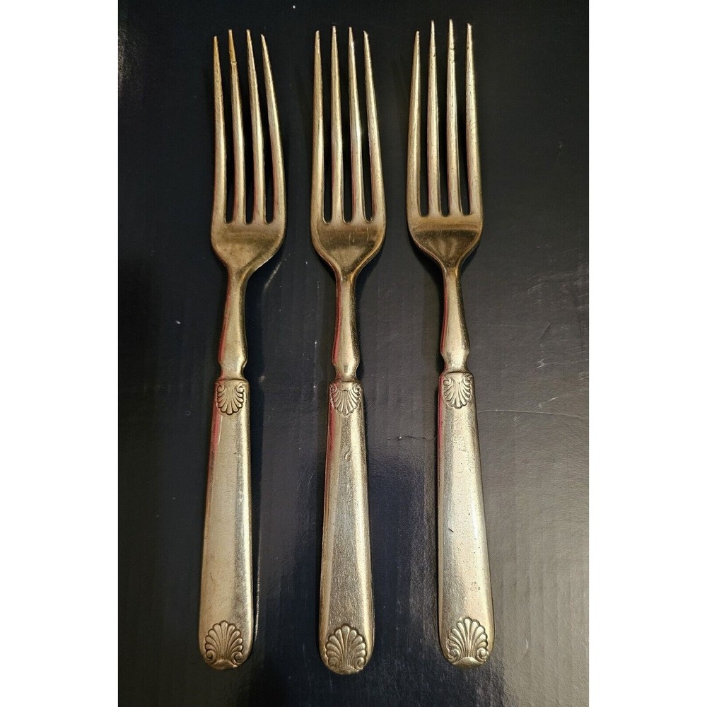 3 Antique Shell Design Forks Rogers And Bro 12 Silver Plated